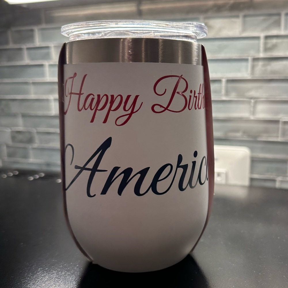 Happy Birthday America Patriot Wine Tumbler